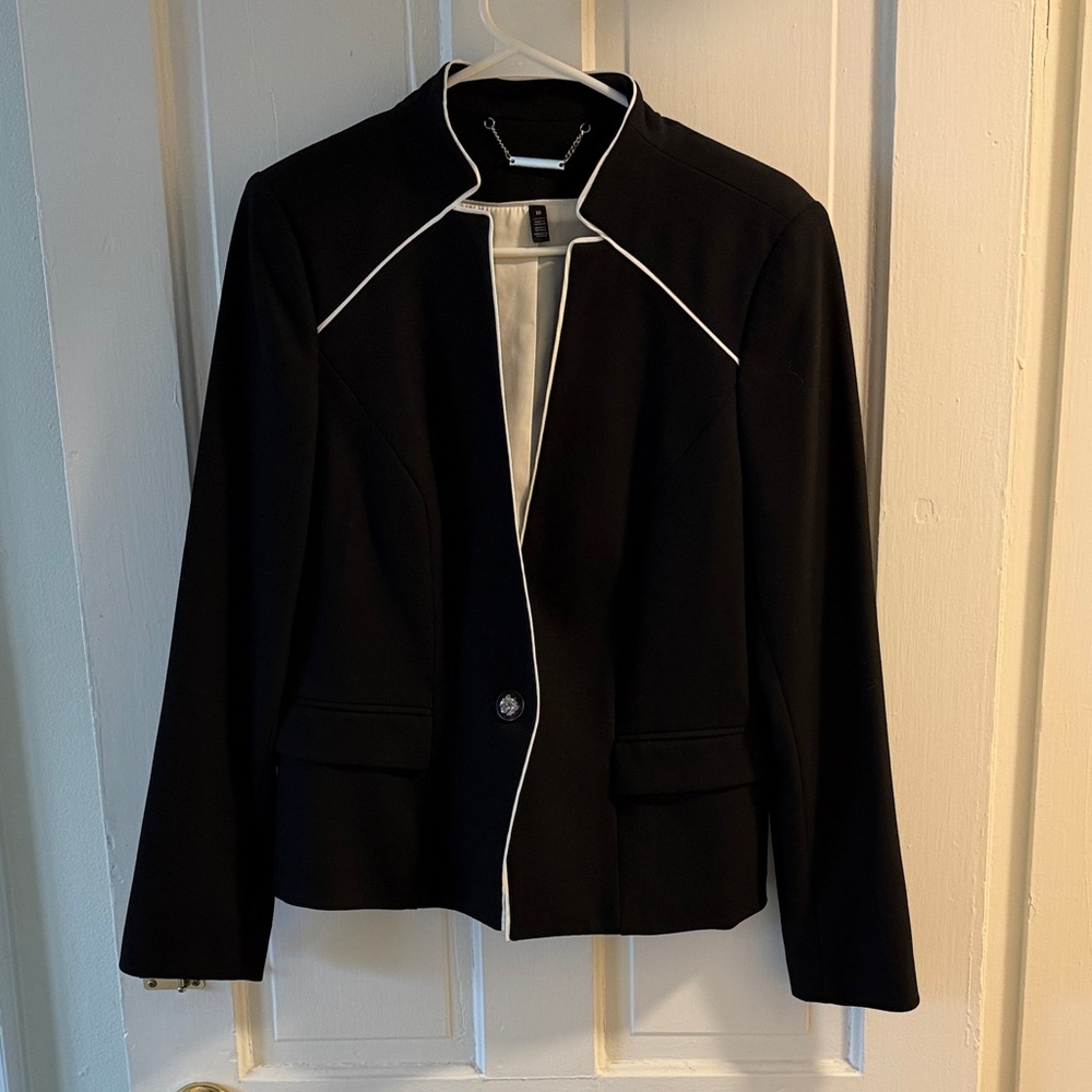 White House Black Market Black Jacket with White Piping